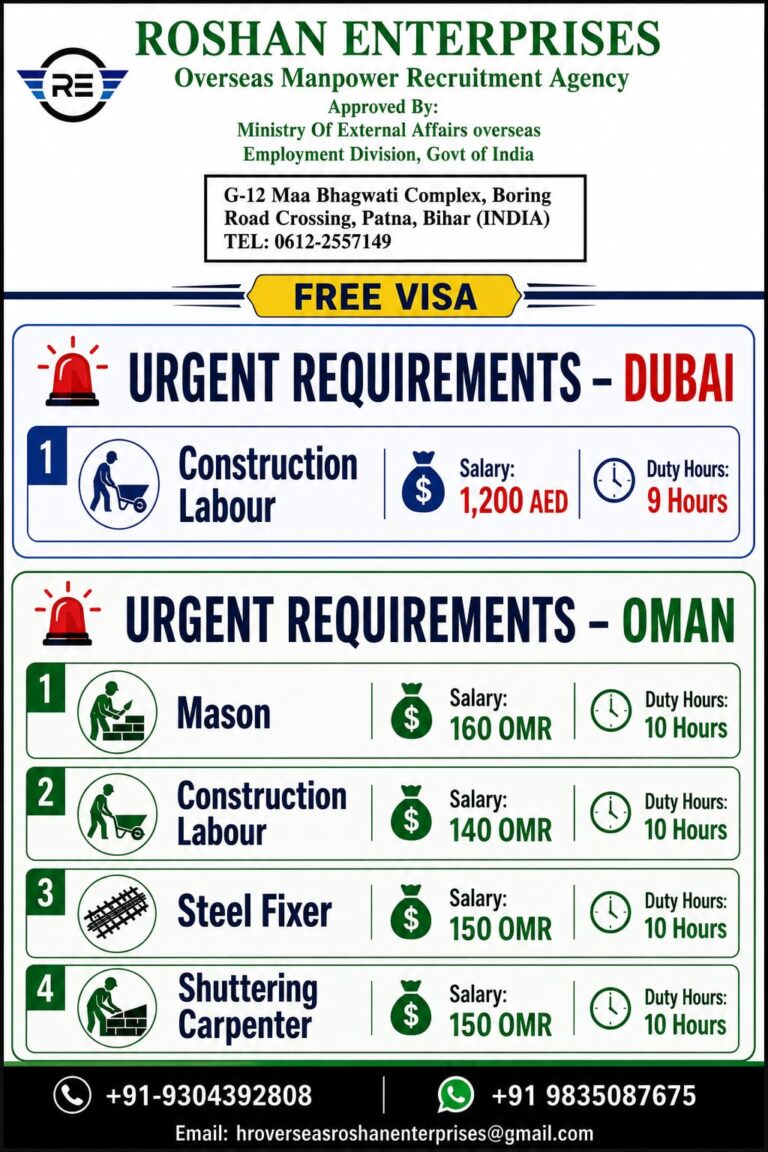Dubai and Oman Job Vacancy at Roshan Enterprises 5 Dubai and Oman Job Vacancy at Roshan Enterprises