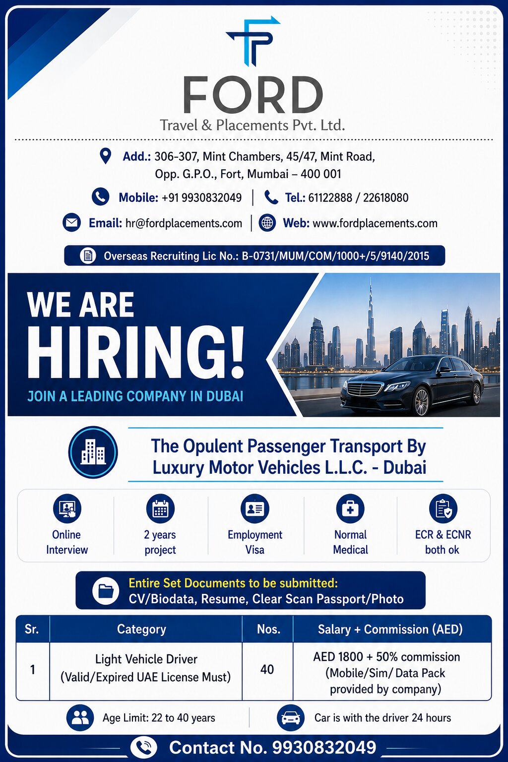 Dubai Driver Jobs – Urgent Hiring at Ford Travel & Placements