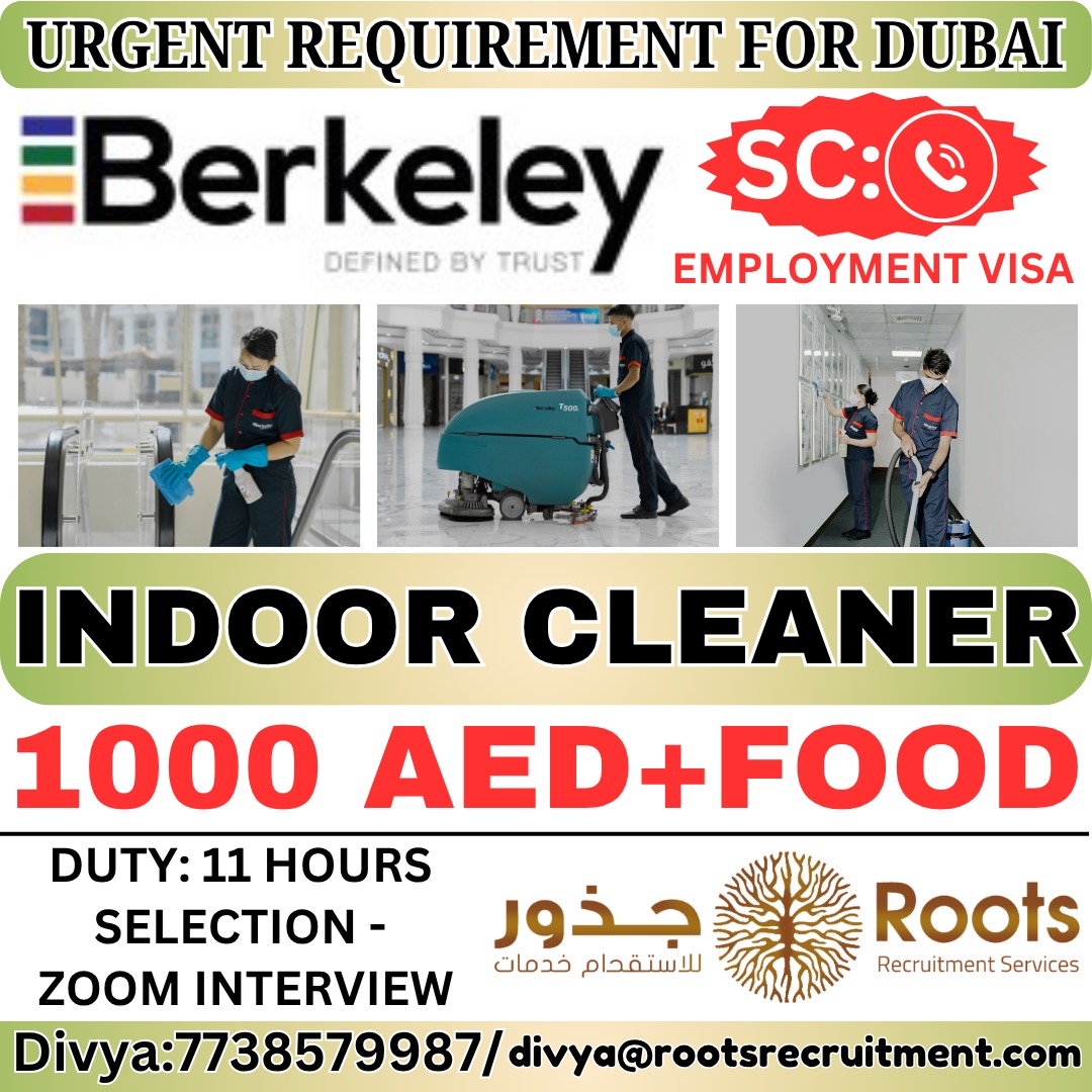 Dubai Job Vacancy – Indoor Cleaner Hiring by Roots Recruitment