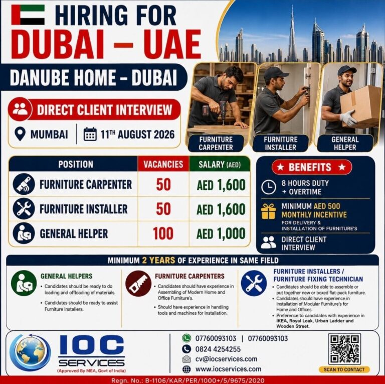 Dubai Job Vacancy – Furniture Carpenter & Helper Jobs at IOC Services