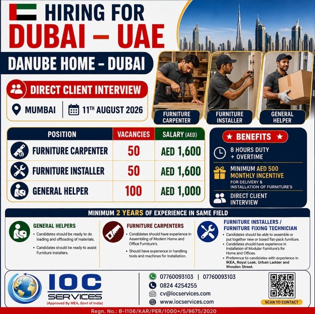 Dubai Job Vacancy – Furniture Carpenter & Helper Jobs at IOC Services