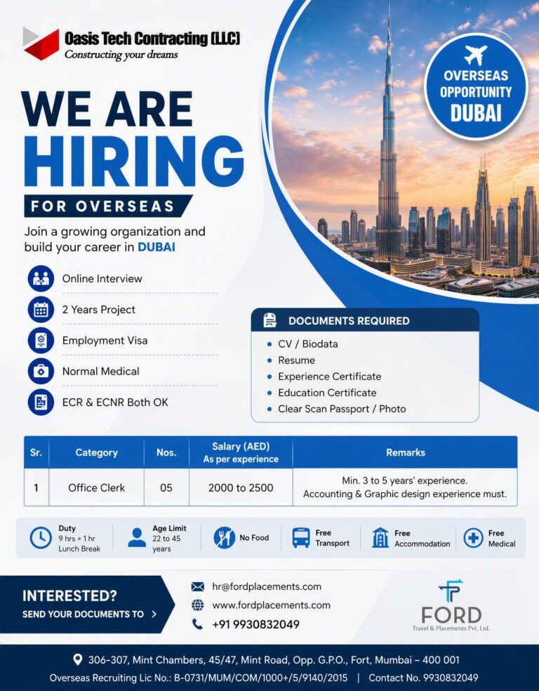 Dubai Jobs for Office Clerk – Ford Placements