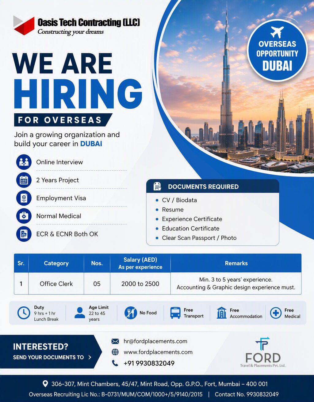 Dubai Jobs for Office Clerk – Ford Placements