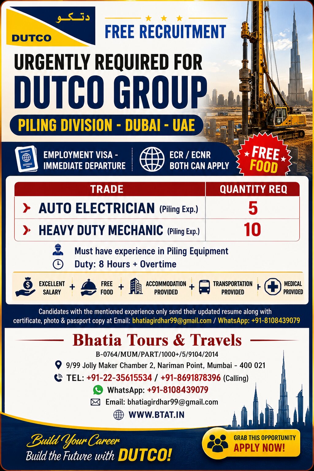 Dubai Jobs Urgently Required for Dutco Group