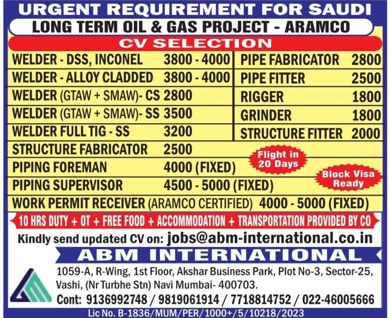 Saudi Arabia Oil & Gas Jobs – Urgent Hiring at ABM International