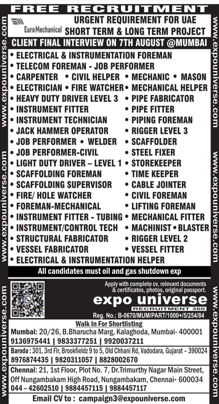UAE Job Vacancy – Urgent Hiring for Short & Long Term Projects at Expo Universe