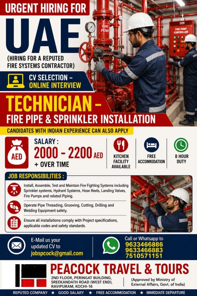 UAE Fire Systems Job Vacancy – Urgent Hiring for Technicians