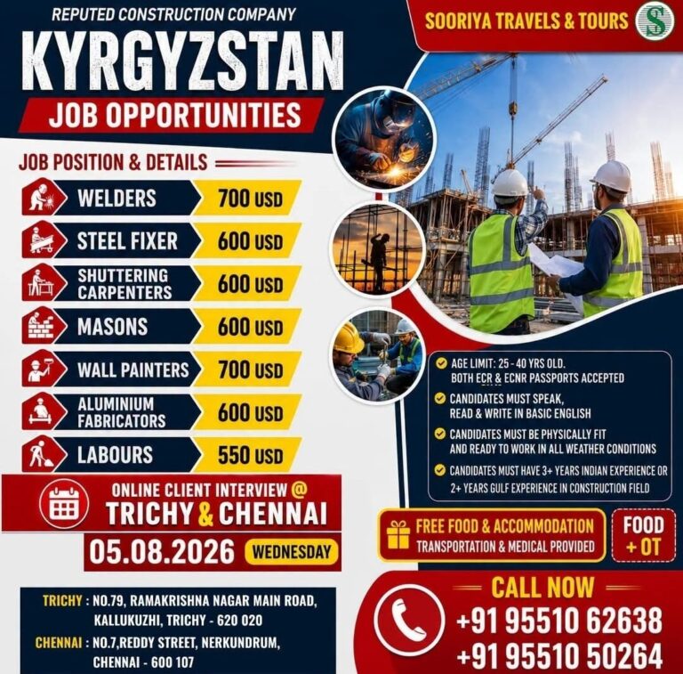 Kyrgyzstan Job Vacancy – Urgent Hiring at Sooriya Travels & Tours