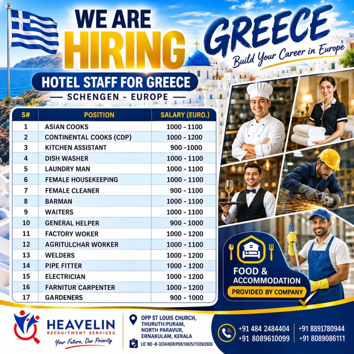Greece Job Vacancy – Urgent Hiring at Heavelin Recruitment