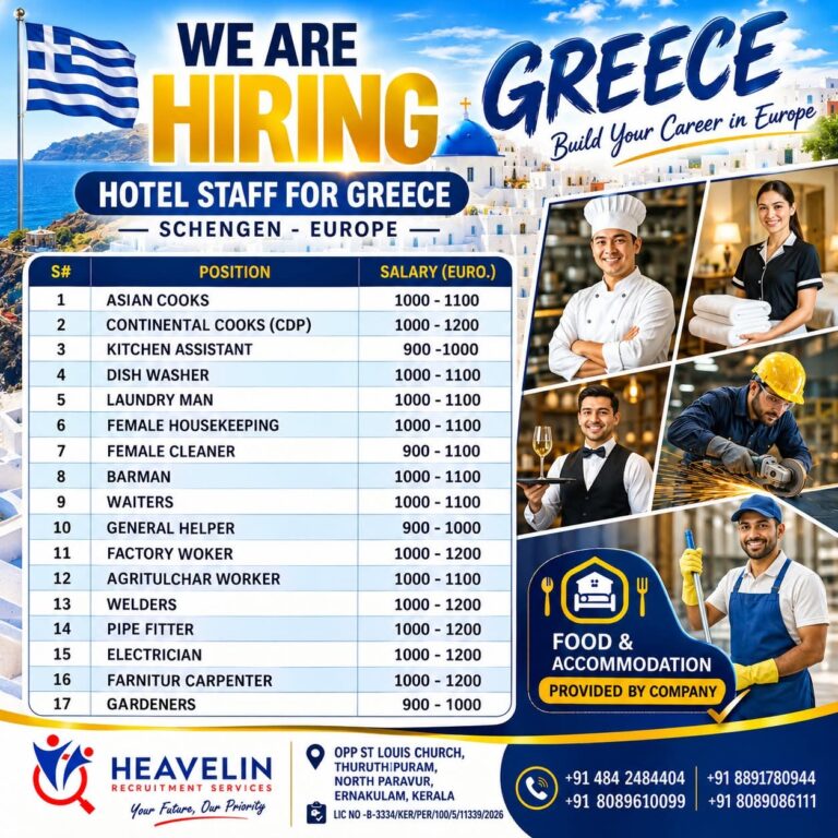 Greece Job Vacancy - Urgent Hiring at Heavelin Recruitment 6 Greece Job Vacancy – Urgent Hiring at Heavelin Recruitment
