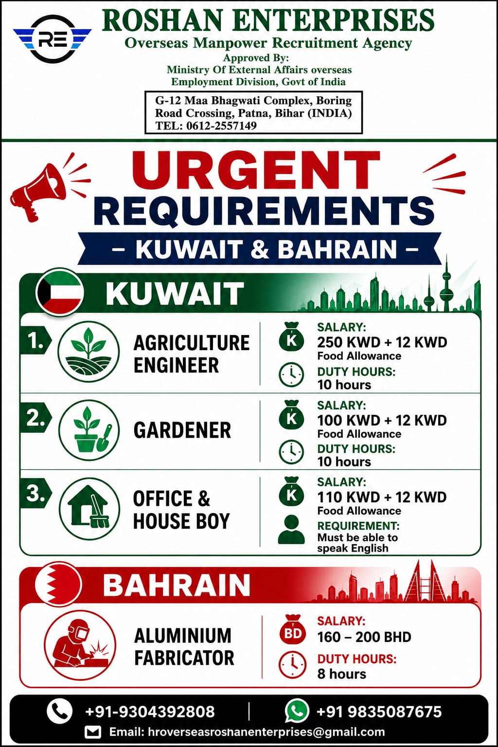 Gulf Job Vacancy – Urgent Hiring at Roshan Enterprises