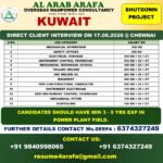 Kuwait Job Vacancy – Shutdown Project Hiring in Chennai