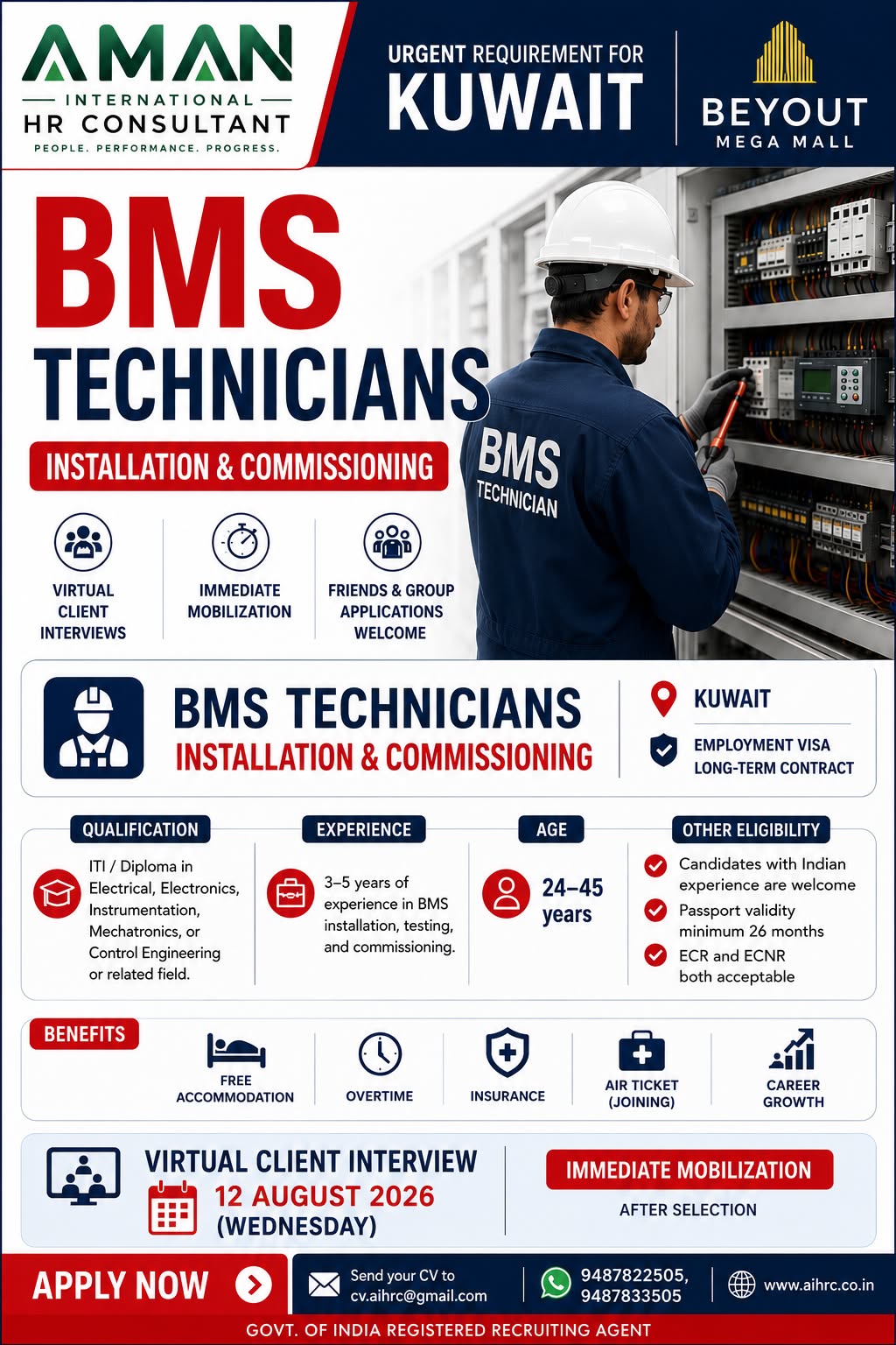Kuwait Job Vacancy – BMS Technicians Hiring at Aman International