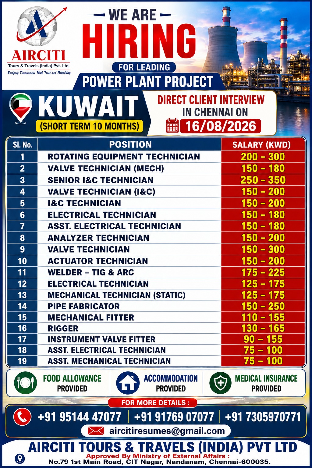 Kuwait Job Vacancy – Hiring at Airciti Tours & Travels