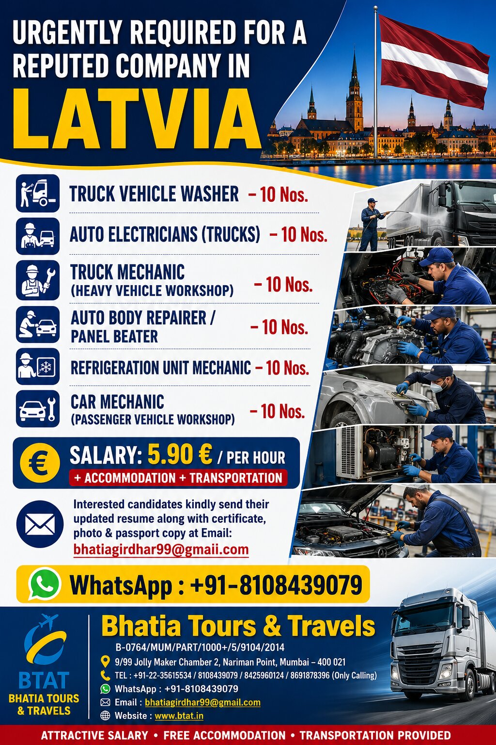URGENTLY REQUIRED FOR A REPUTED COMPANY IN LATVIA