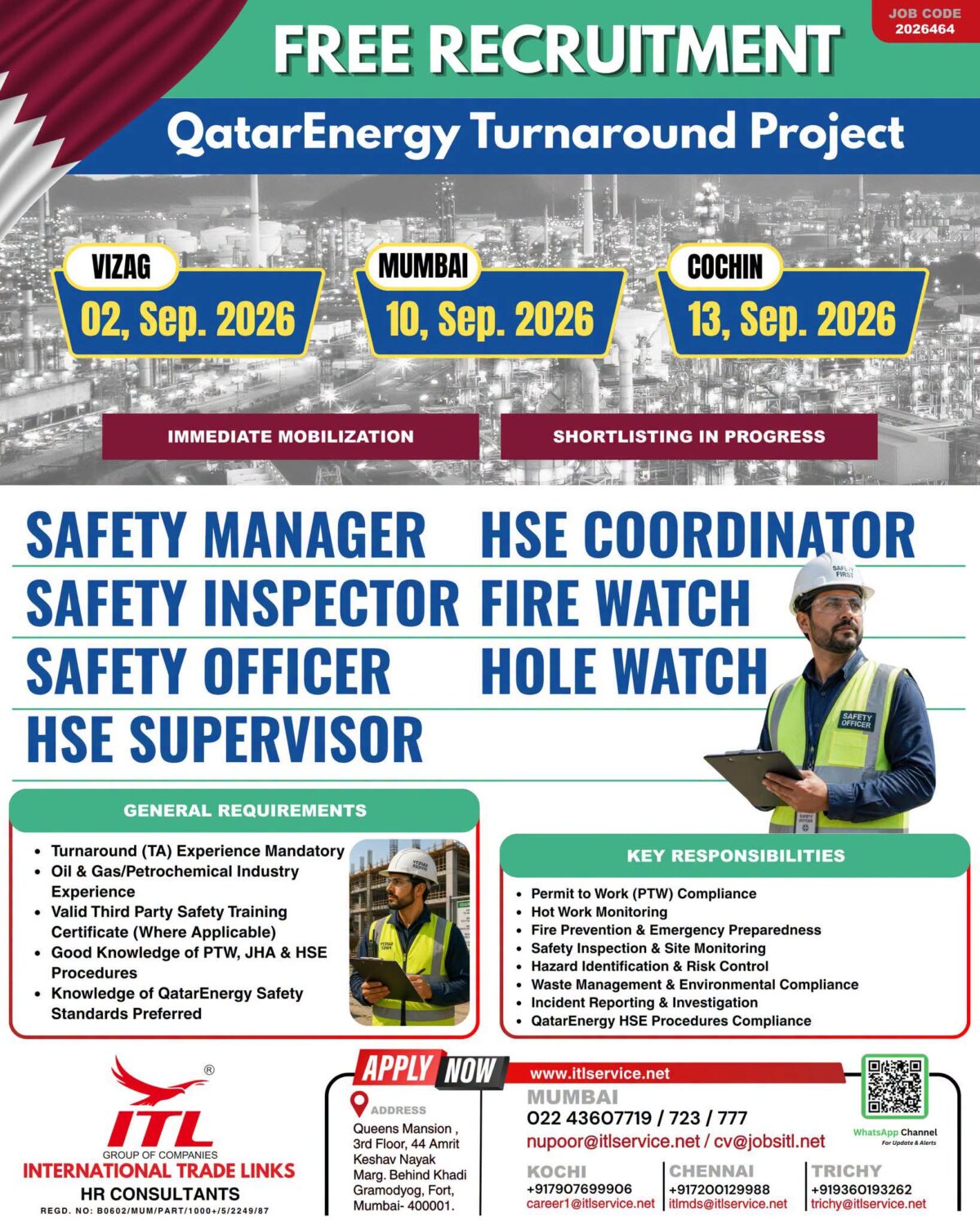 Qatar Job Vacancy – Free Recruitment by ITL HR Consultants