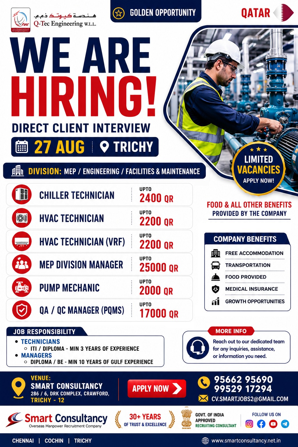 Qatar Job Vacancy – Direct Interview by Smart Consultancy