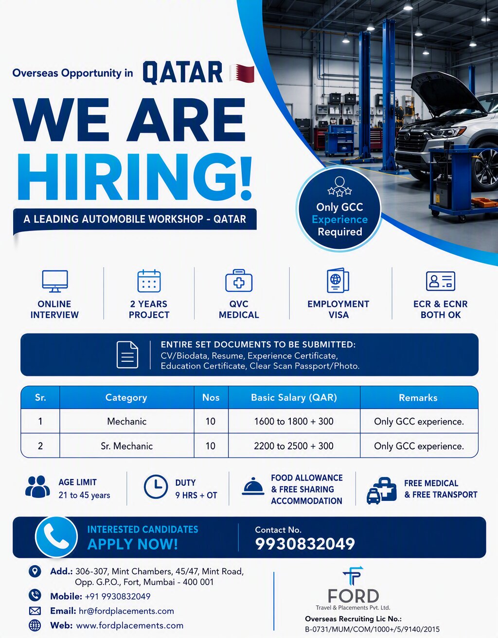 Qatar Job Vacancy – Urgent Hiring for Workshop