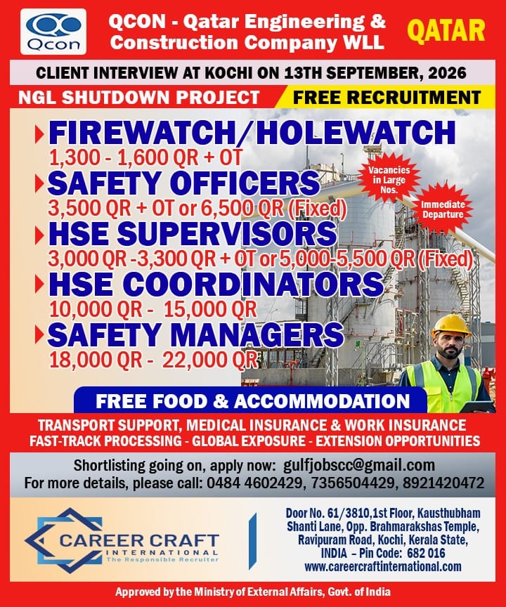 Qatar Job Vacancy – Free Recruitment at Career Craft
