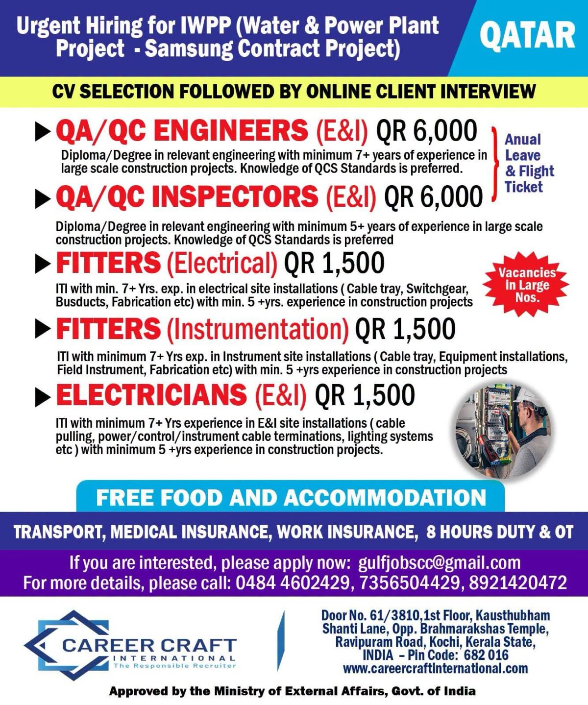 Qatar Job Vacancy – Hiring at Career Craft International