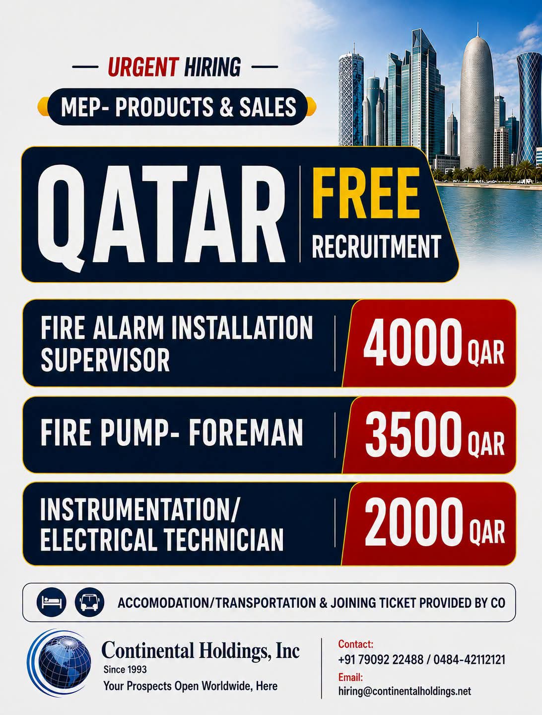 Qatar Job Vacancy – Free Recruitment at Continental Holdings