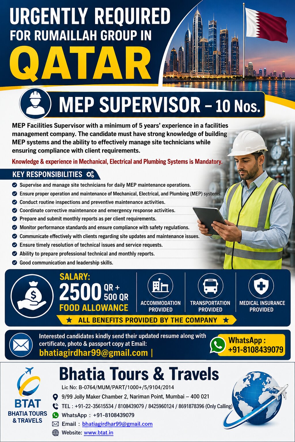 URGENTLY REQUIRED FOR RUMAILLAH GROUP IN QATAR