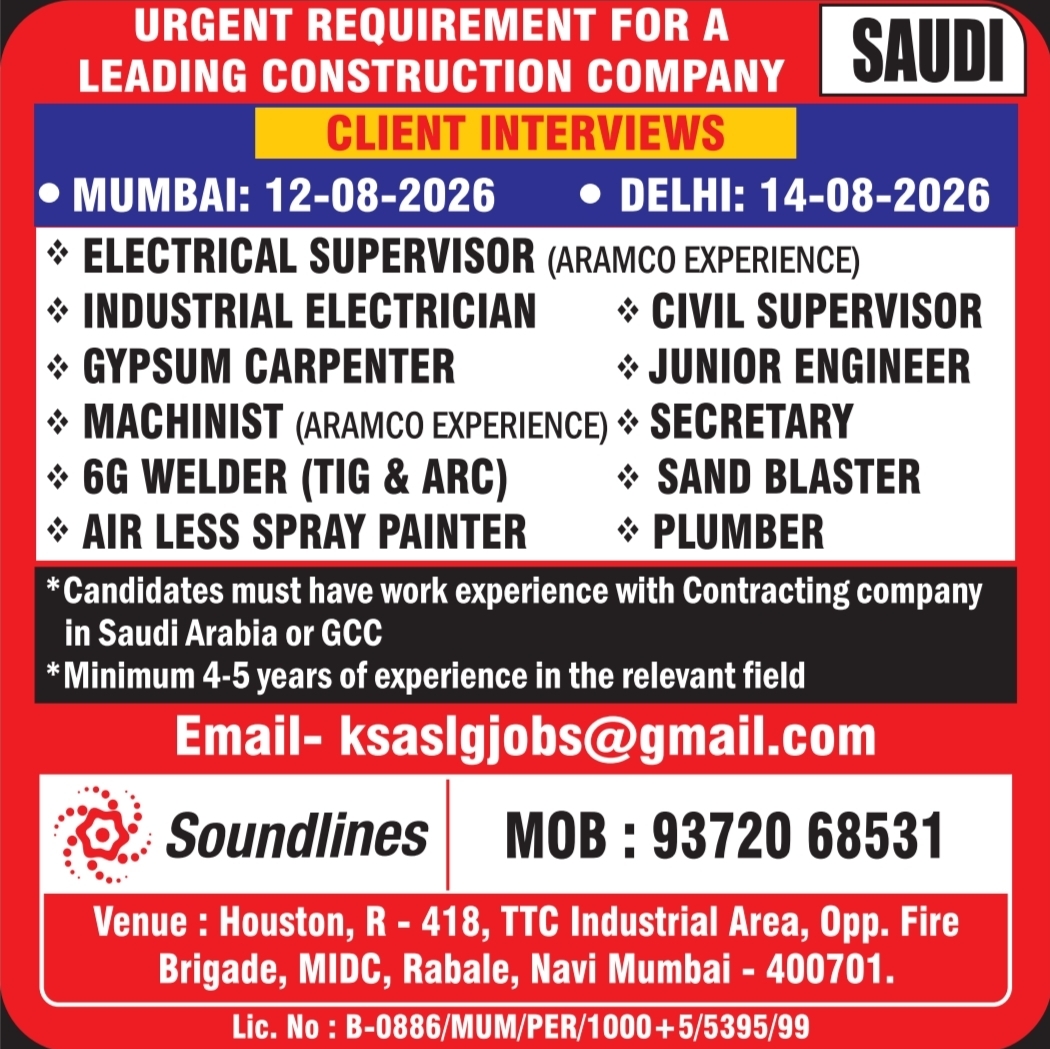 Saudi Arabia Construction Jobs – Urgent Hiring at Soundlines