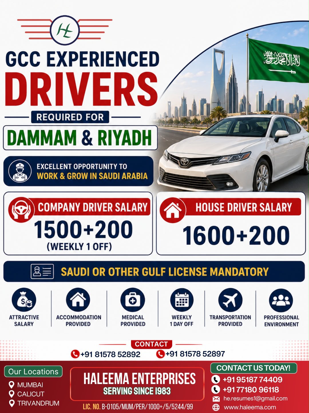 Saudi Arabia Driver Jobs – Hiring at Haleema Enterprises
