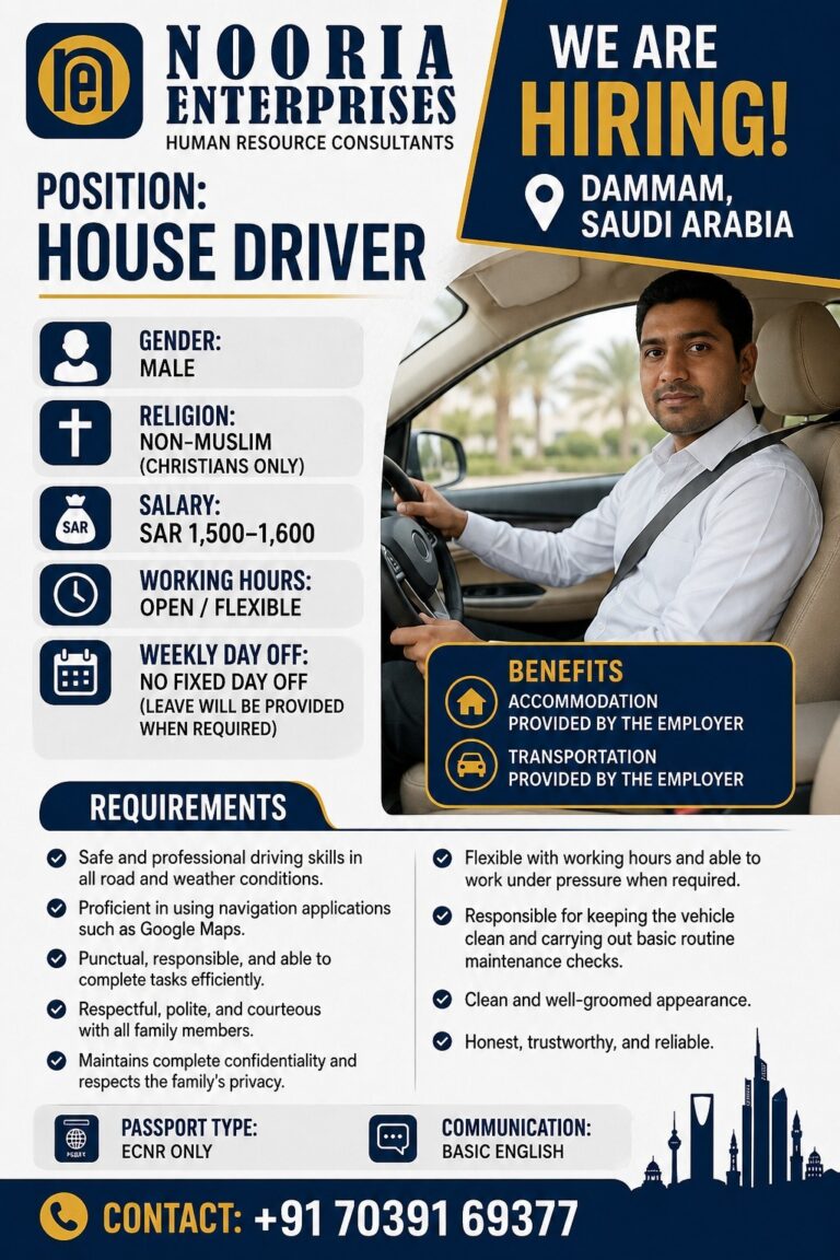 Saudi Arabia Driver Vacancy – Nooria Enterprises Hiring