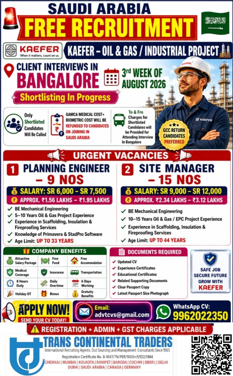 Saudi Arabia Job Vacancy - Free Recruitment at Trans Continental Traders 1 Saudi Arabia Job Vacancy – Free Recruitment at Trans Continental Traders