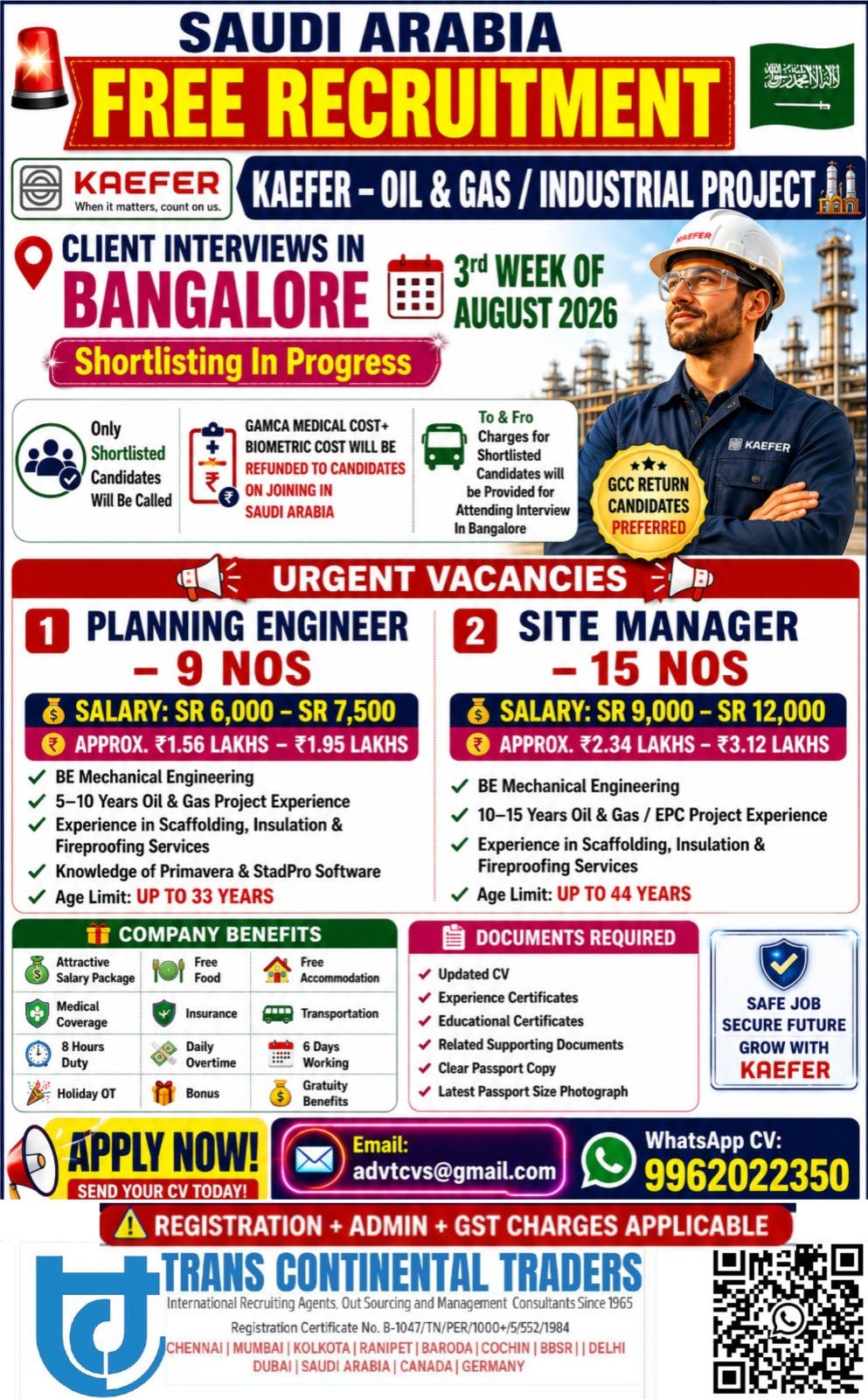 Saudi Arabia Job Vacancy – Free Recruitment at Trans Continental Traders