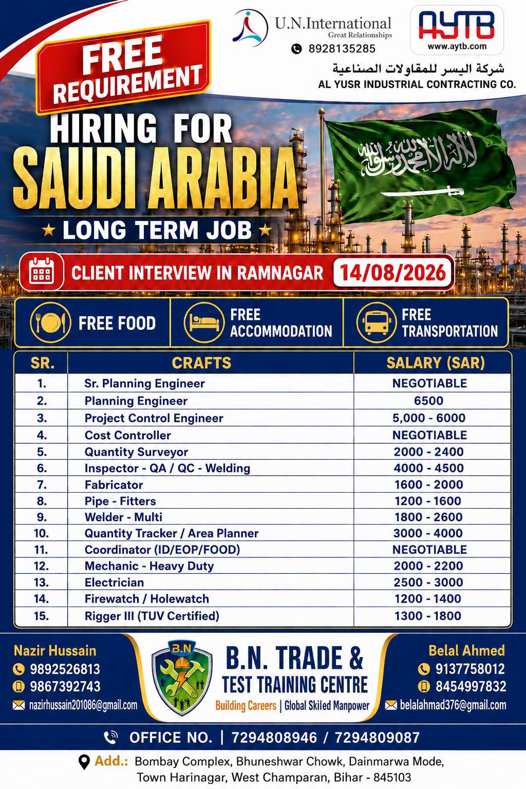 Saudi Arabia Job Vacancy – Free Recruitment at AYTB