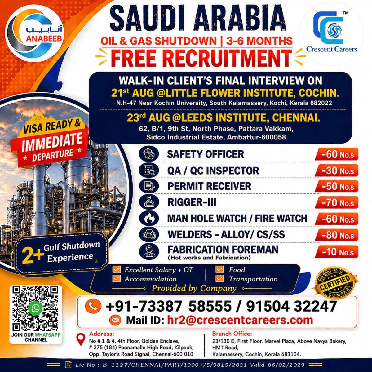 Saudi Arabia Job Vacancy – Free Recruitment at Crescent Careers