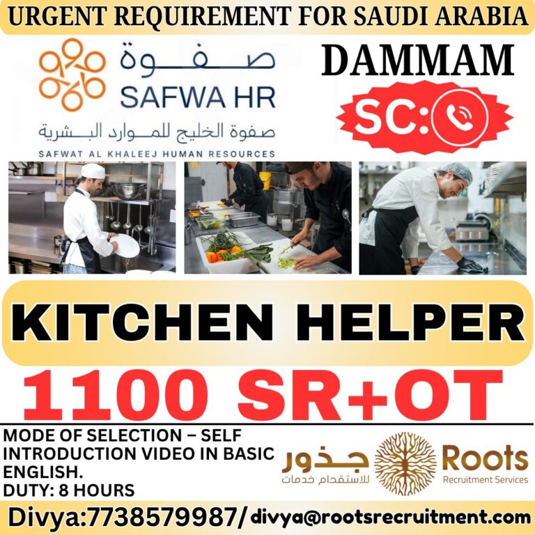 Saudi Arabia Job Vacancy – Kitchen Helper at Roots Recruitment