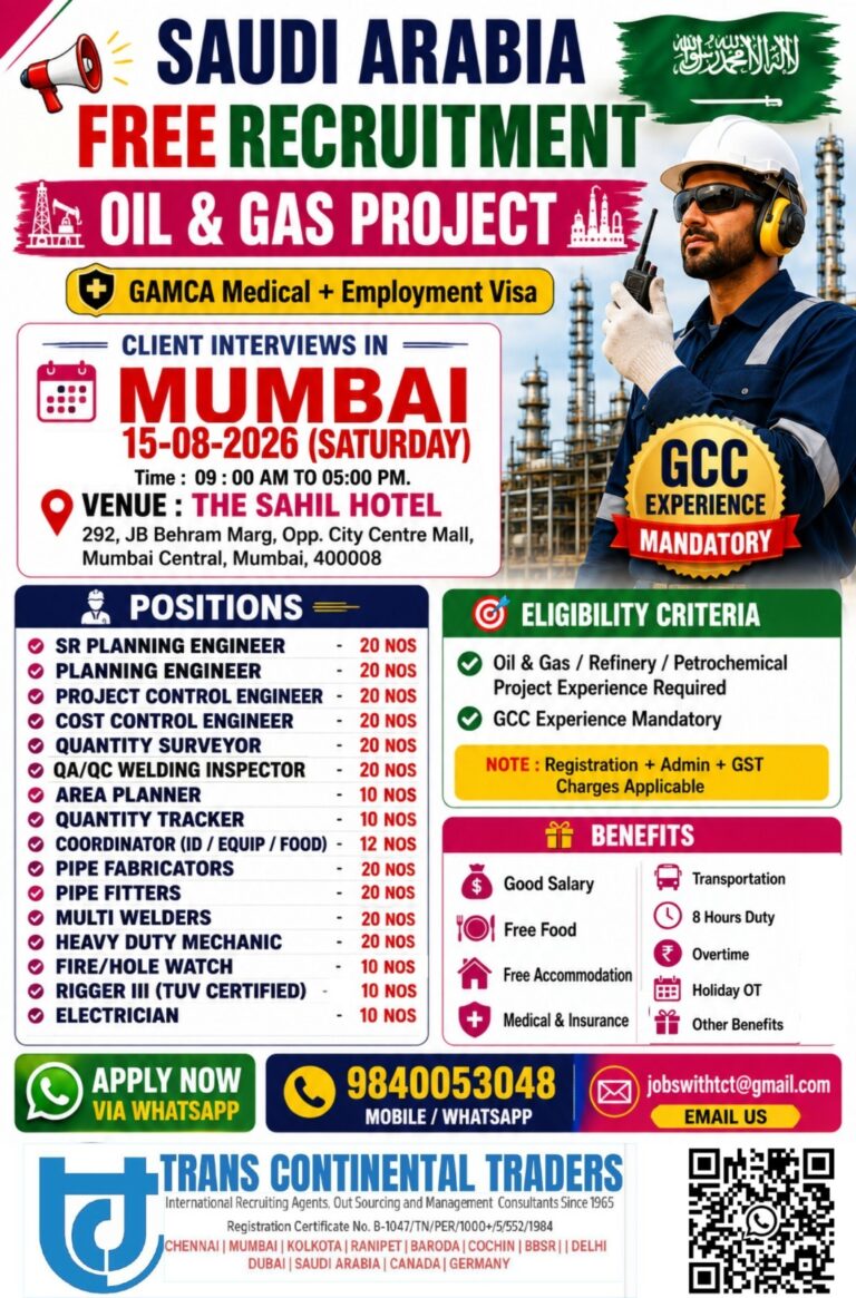 Saudi Arabia Oil & Gas Jobs - Hiring at Trans Continental Traders 4 Saudi Arabia Oil & Gas Jobs – Hiring at Trans Continental Traders