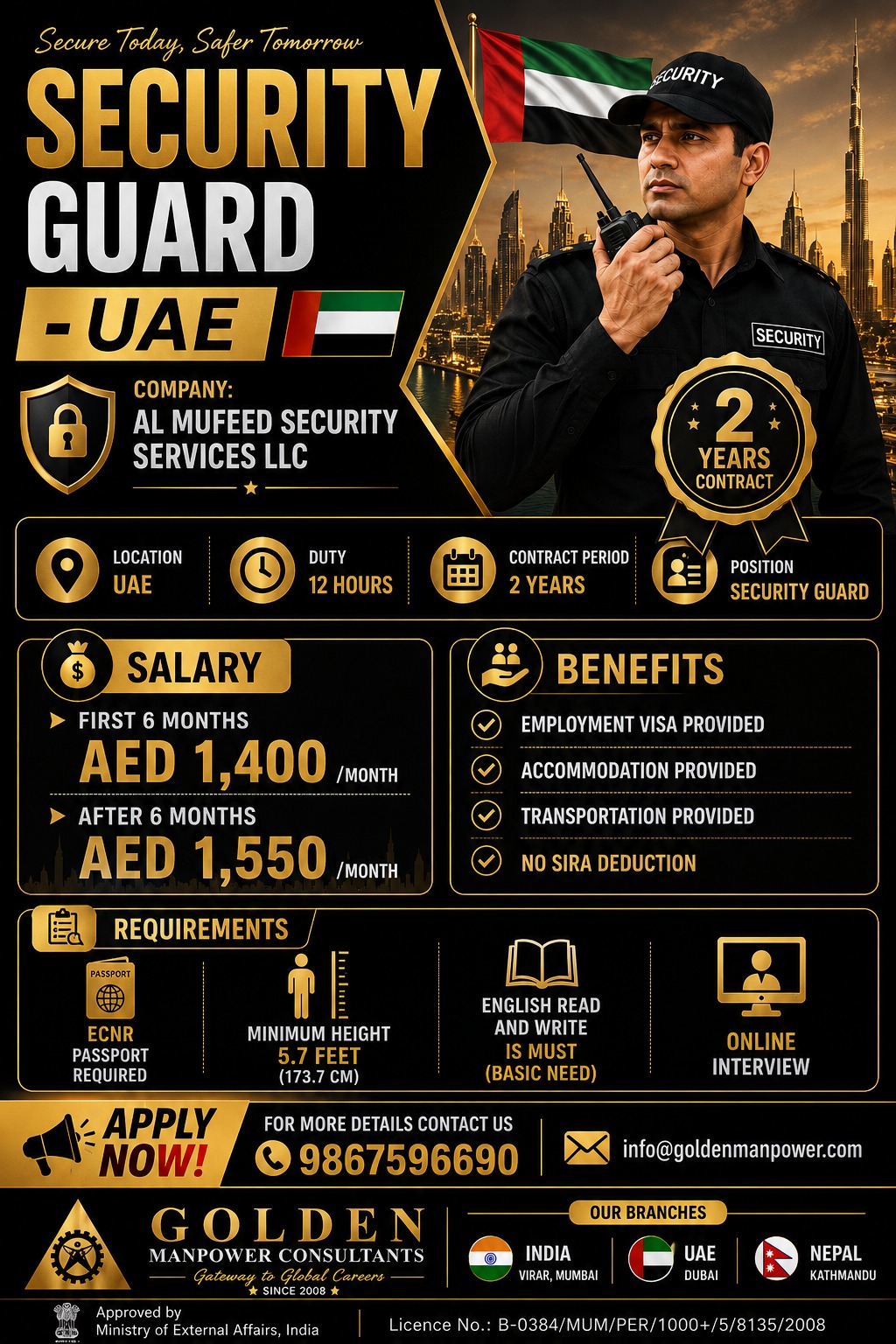 Security Guard Jobs in UAE – Hiring at Golden Manpower