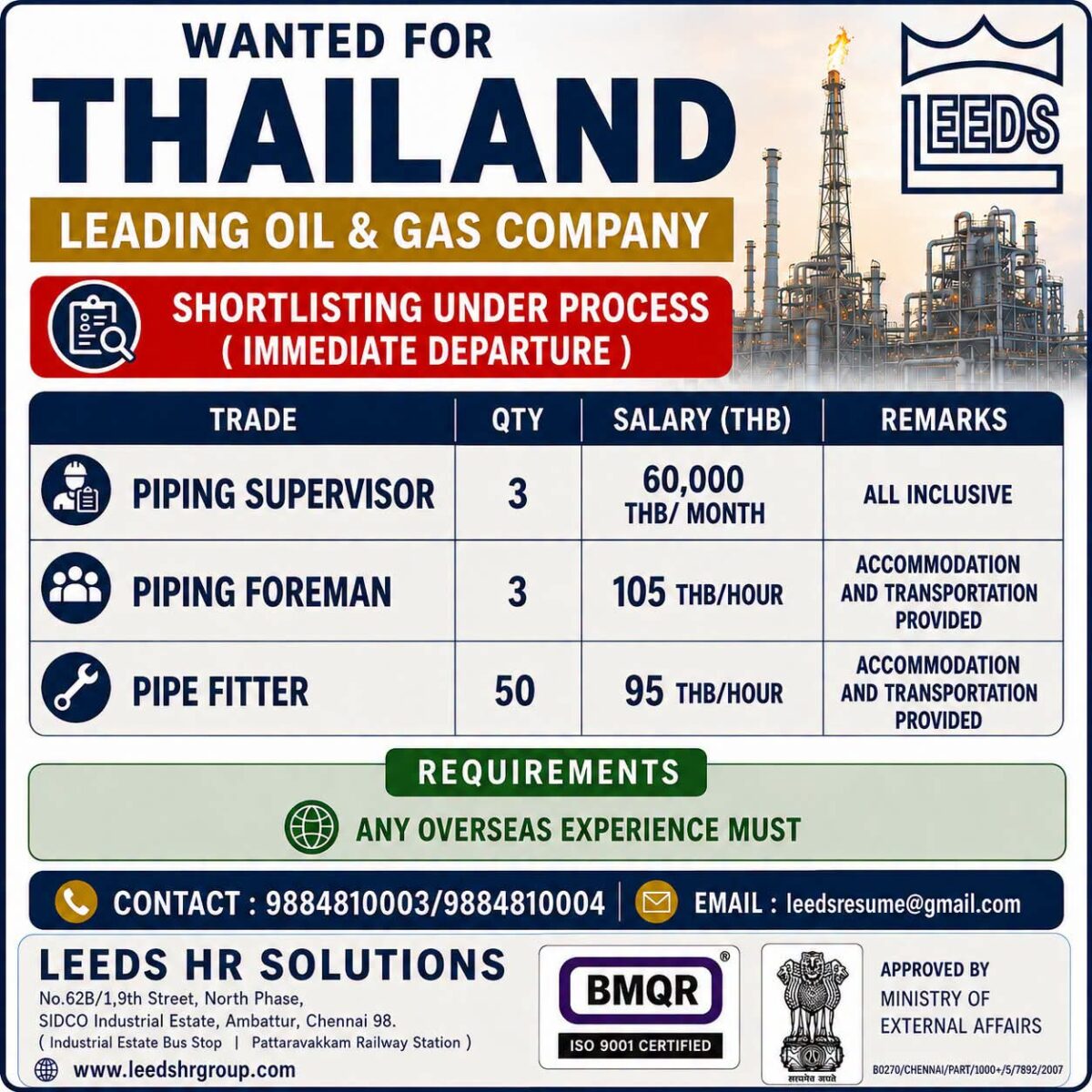 Thailand Job Vacancy – Urgent Hiring at Leeds HR Solutions