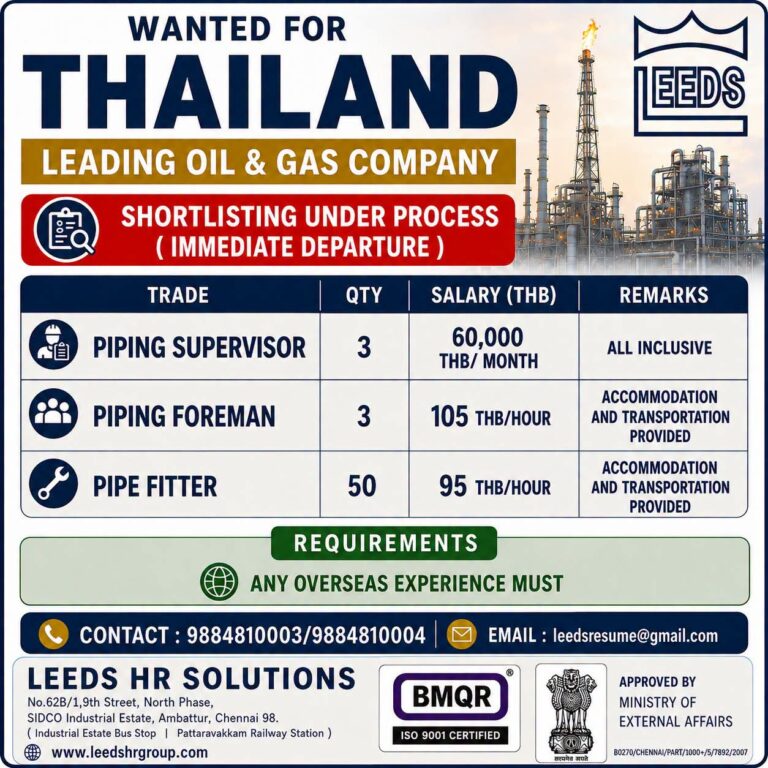 Thailand Job Vacancy – Urgent Hiring at Leeds HR Solutions