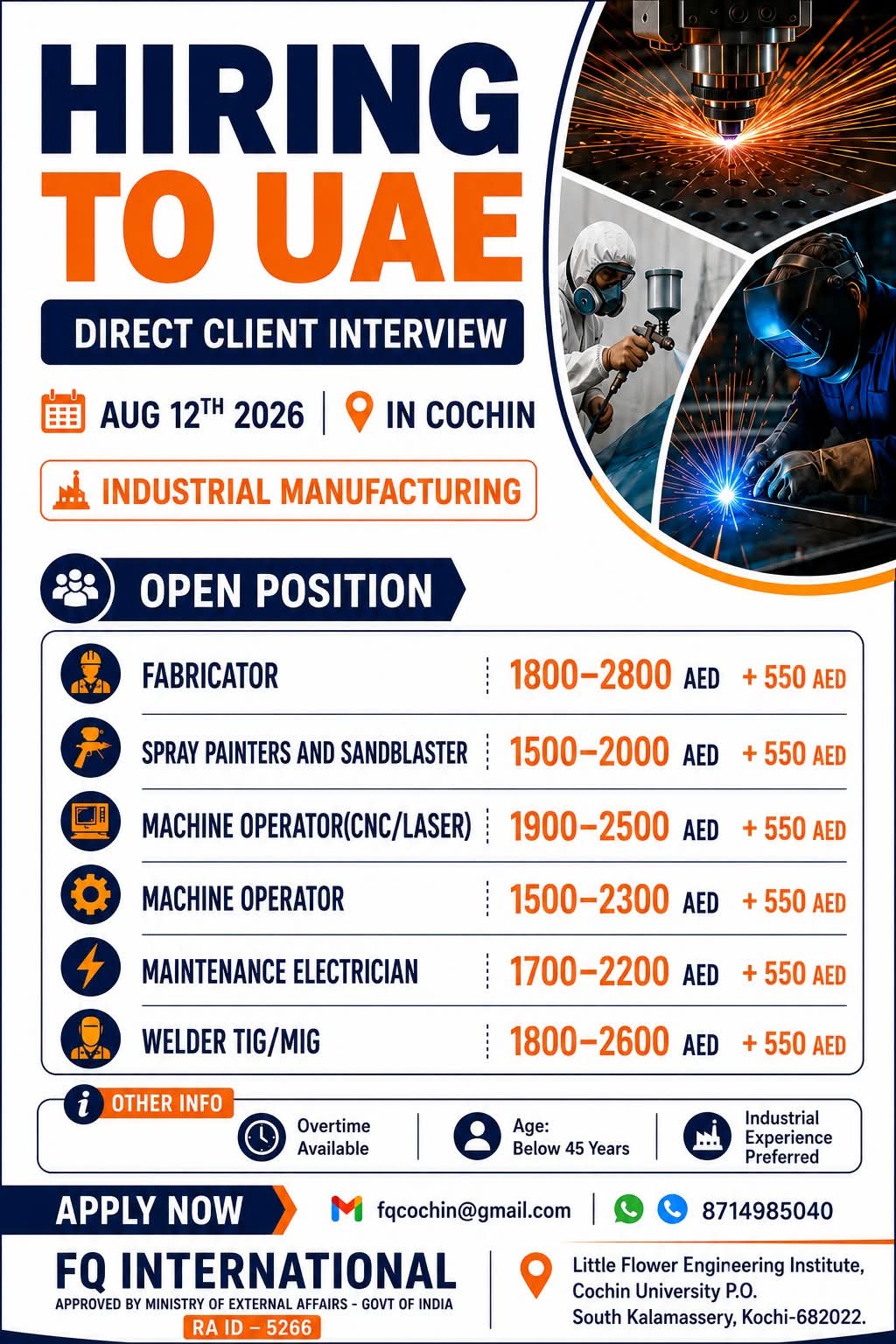 UAE Job Vacancy – Industrial Hiring at FQ International