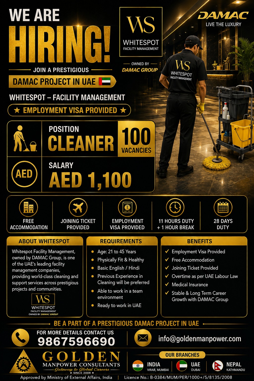 UAE Job Vacancy – Hiring Cleaners for DAMAC Projects