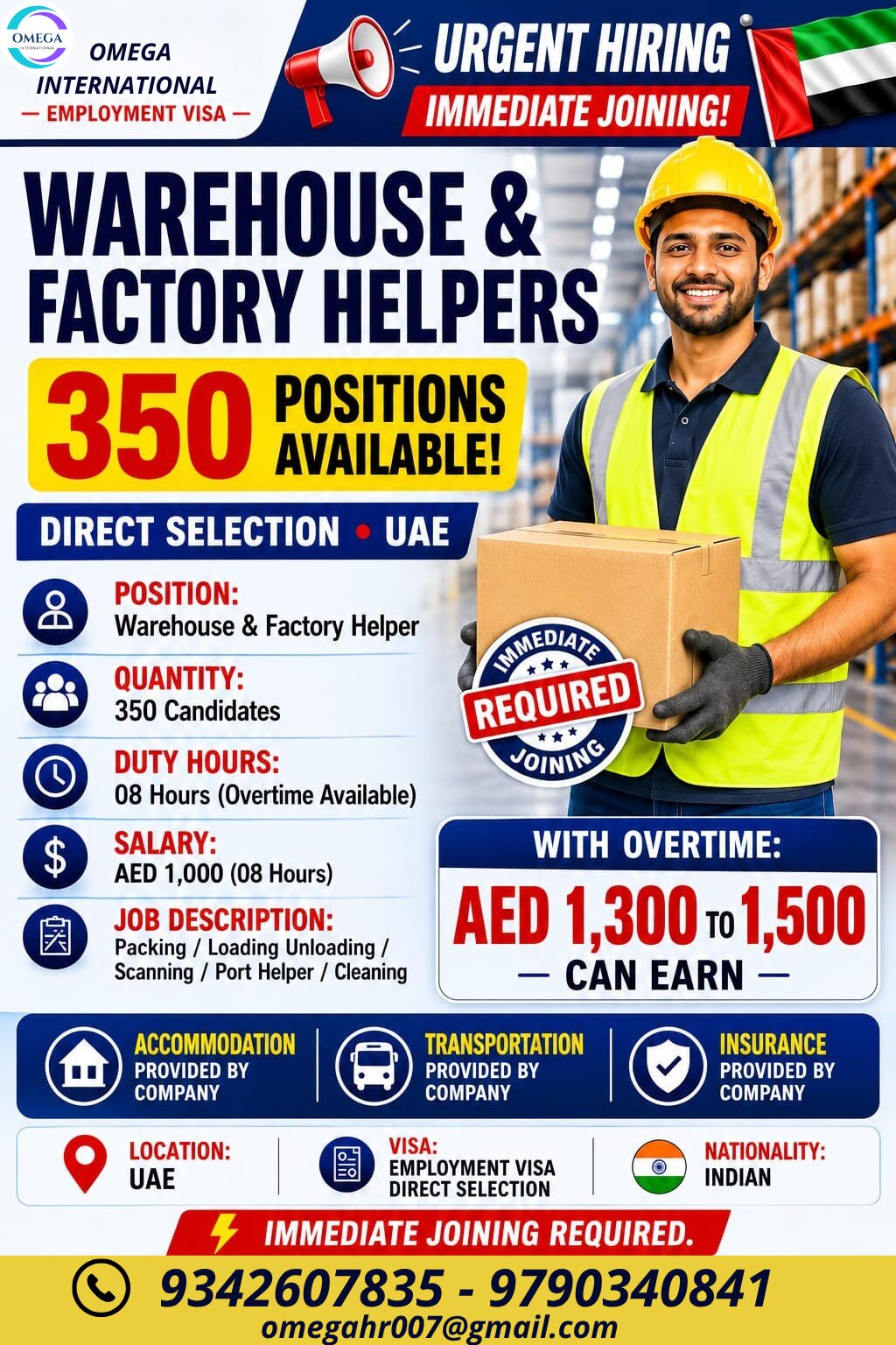 UAE Job Vacancy – Warehouse Helpers at Omega International