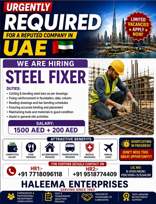 Steel Fixers – RCC Required for UAE