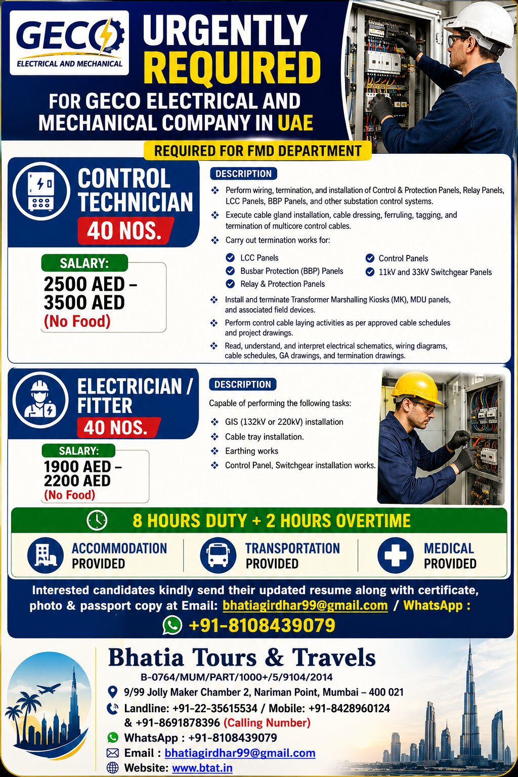 URGENTLY REQUIRED FOR GECO ELECTRICAL AND MECHANICAL COMPANY IN UAE
