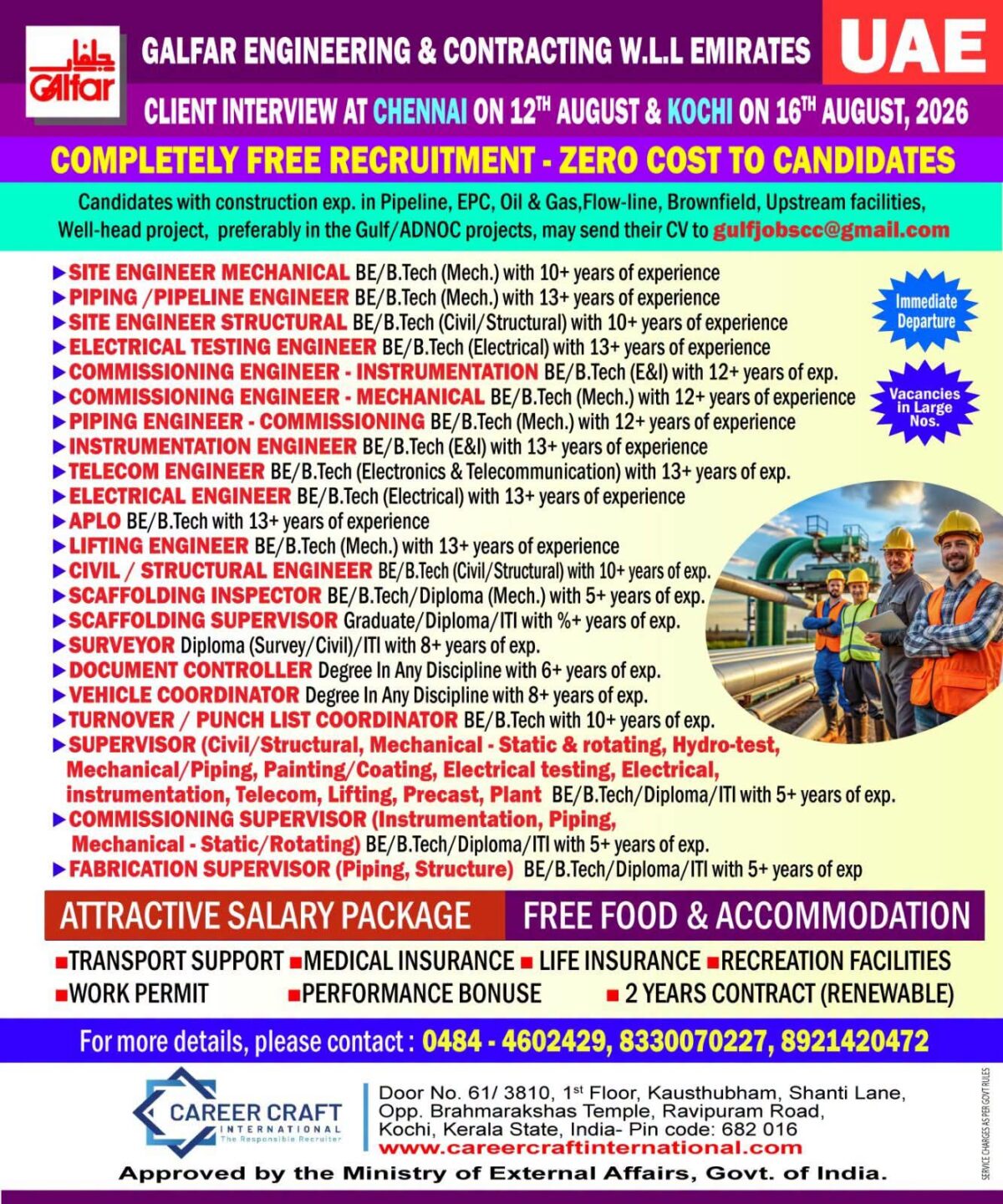 UAE Job Vacancy – Free Recruitment at Career Craft International