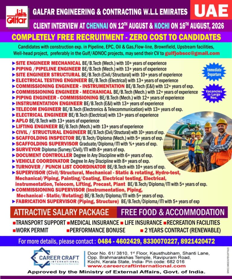 UAE Job Vacancy – Free Recruitment at Career Craft International