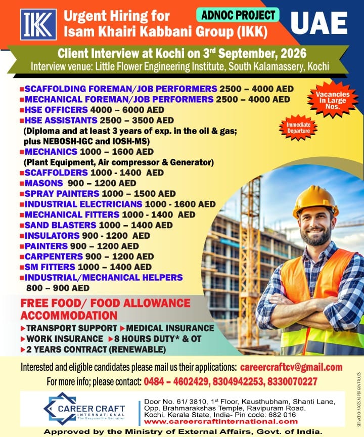 UAE Job Vacancy – Urgent Hiring for Isam Khairi Kabbani Group