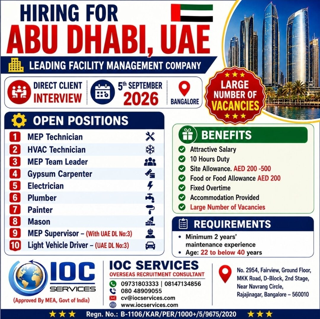 UAE Job Vacancy – Direct Client Interview in Bangalore