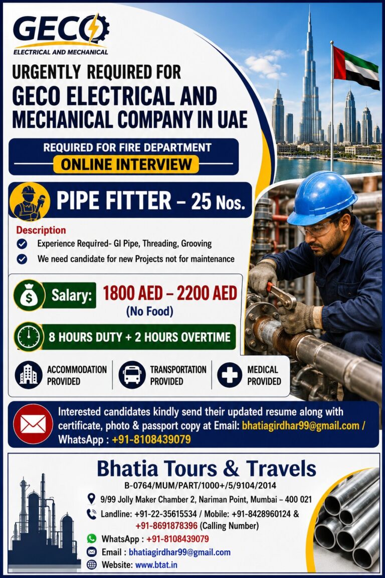 URGENTLY REQUIRED FOR GECO ELECTRICAL AND MECHANICAL COMPANY IN UAE 8 URGENTLY REQUIRED FOR GECO ELECTRICAL AND MECHANICAL COMPANY IN UAE