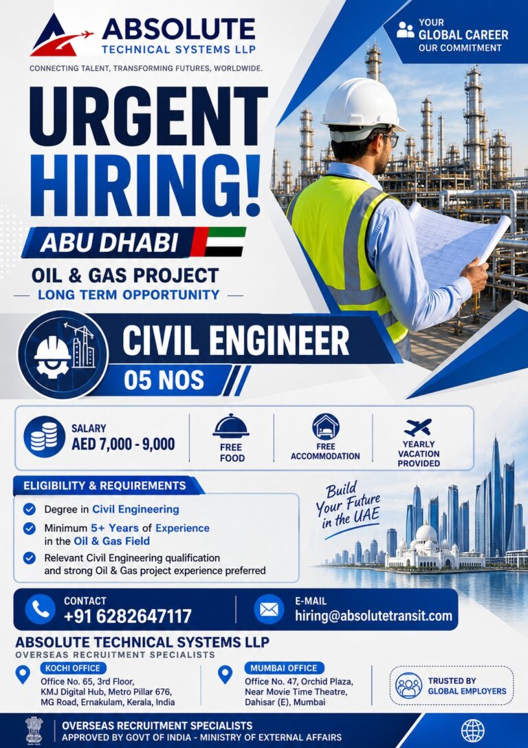 UAE Job Vacancy - Civil Engineer Hiring at Absolute Technical Systems 6 UAE Job Vacancy – Civil Engineer Hiring at Absolute Technical Systems