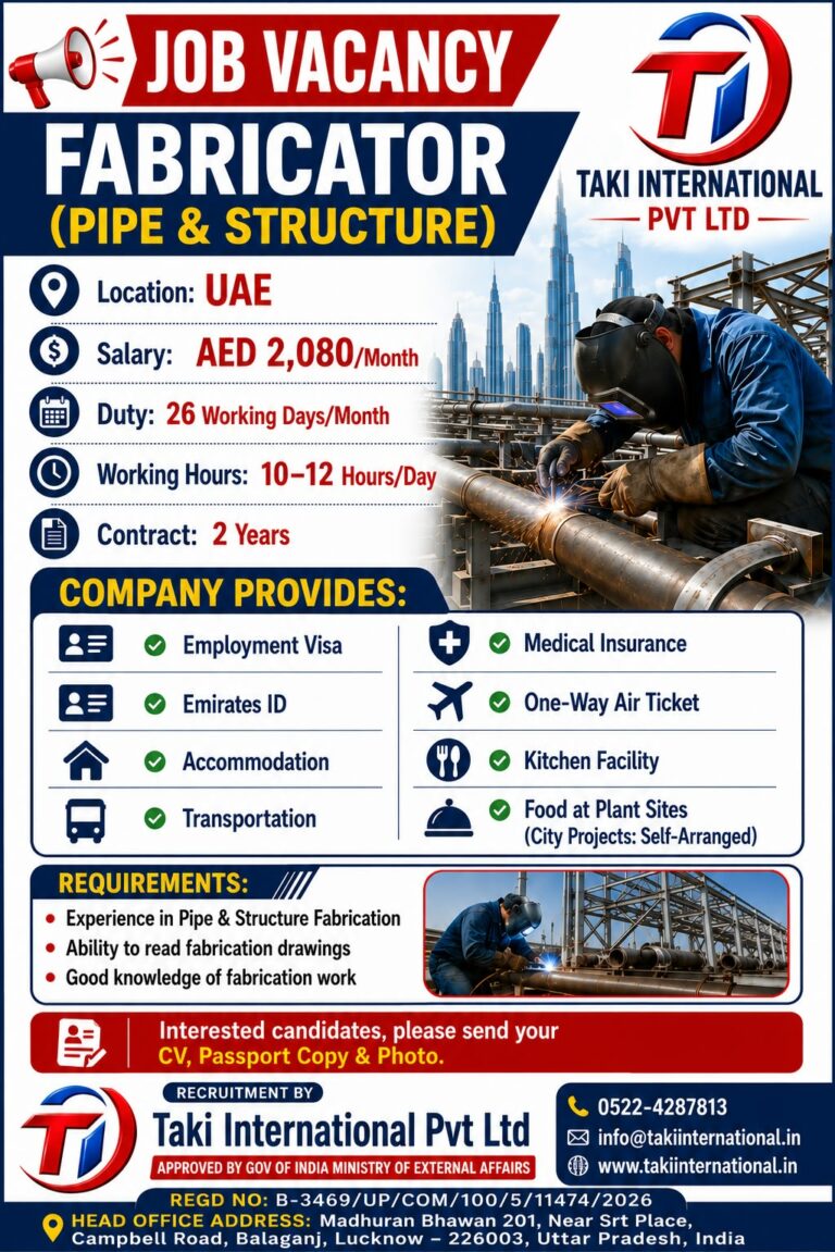 UAE Job Vacancy – Fabricator Jobs at Taki International